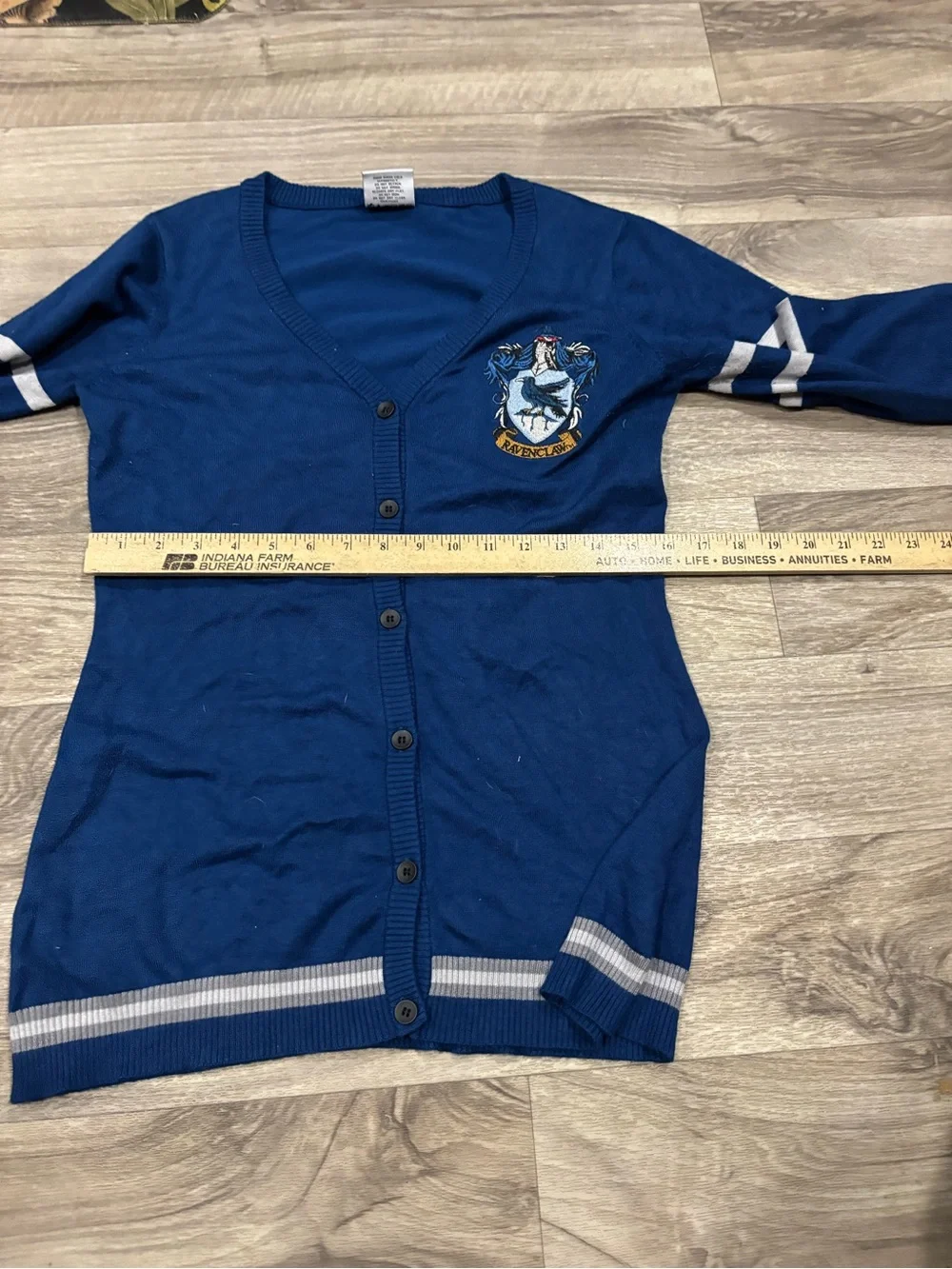 Women's Blue V-Neck Button Cardigan with Crest Detail
